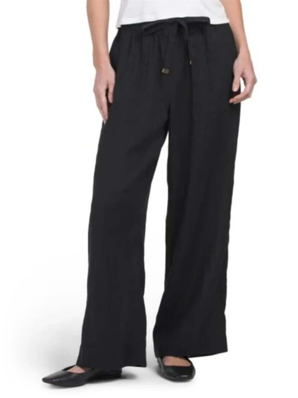 Joie large 100% linen drawstring wide leg pants quiet luxury lagenlook boho